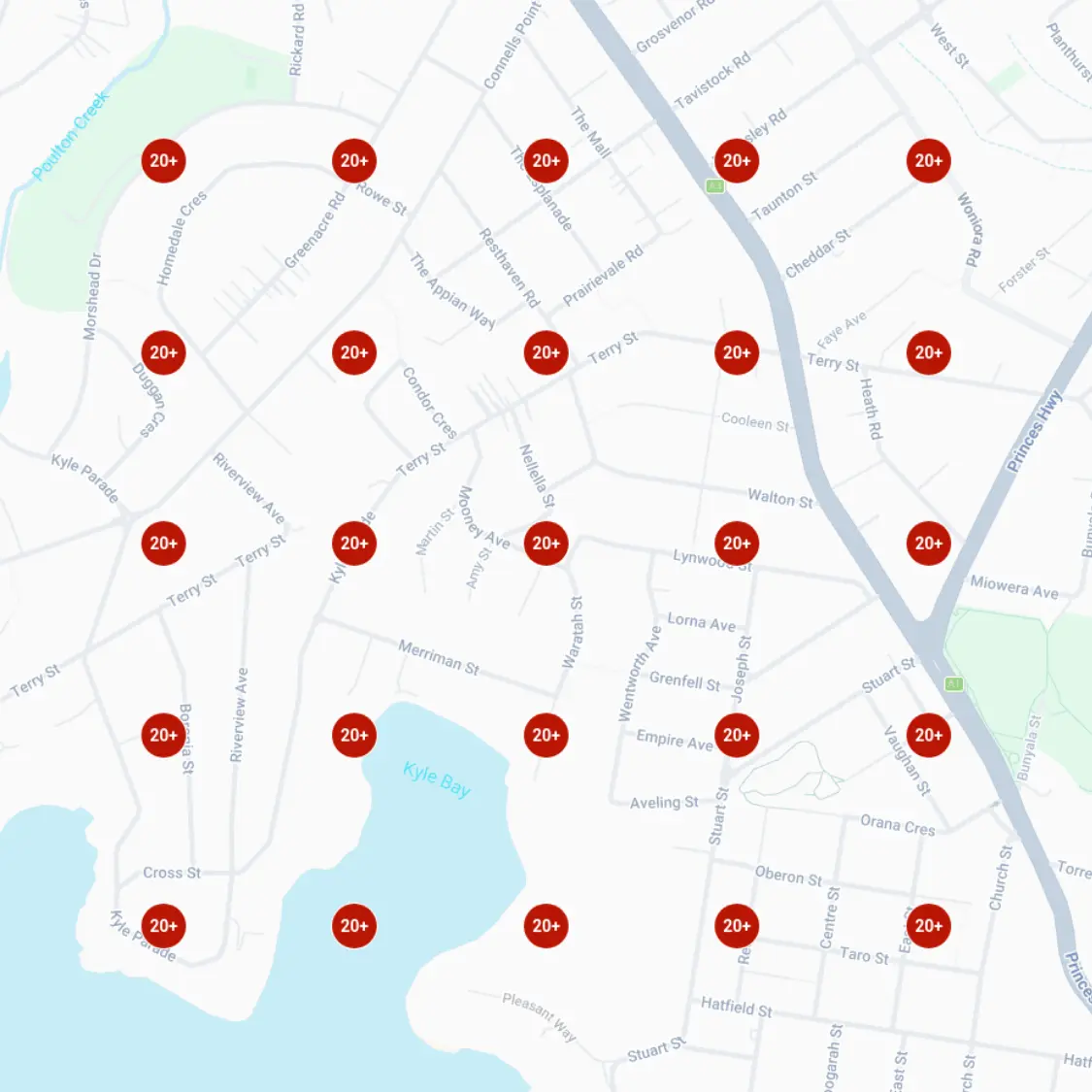 Local SEO heat map before Vyxbit showing low rankings everywhere